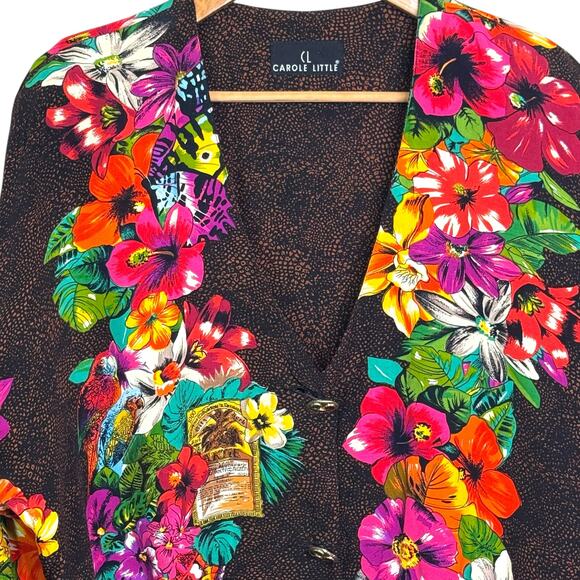 Vintage Carole Little Tropical Floral and Snakeskin Print Jeweled Button Jacket - Picture 2 of 9